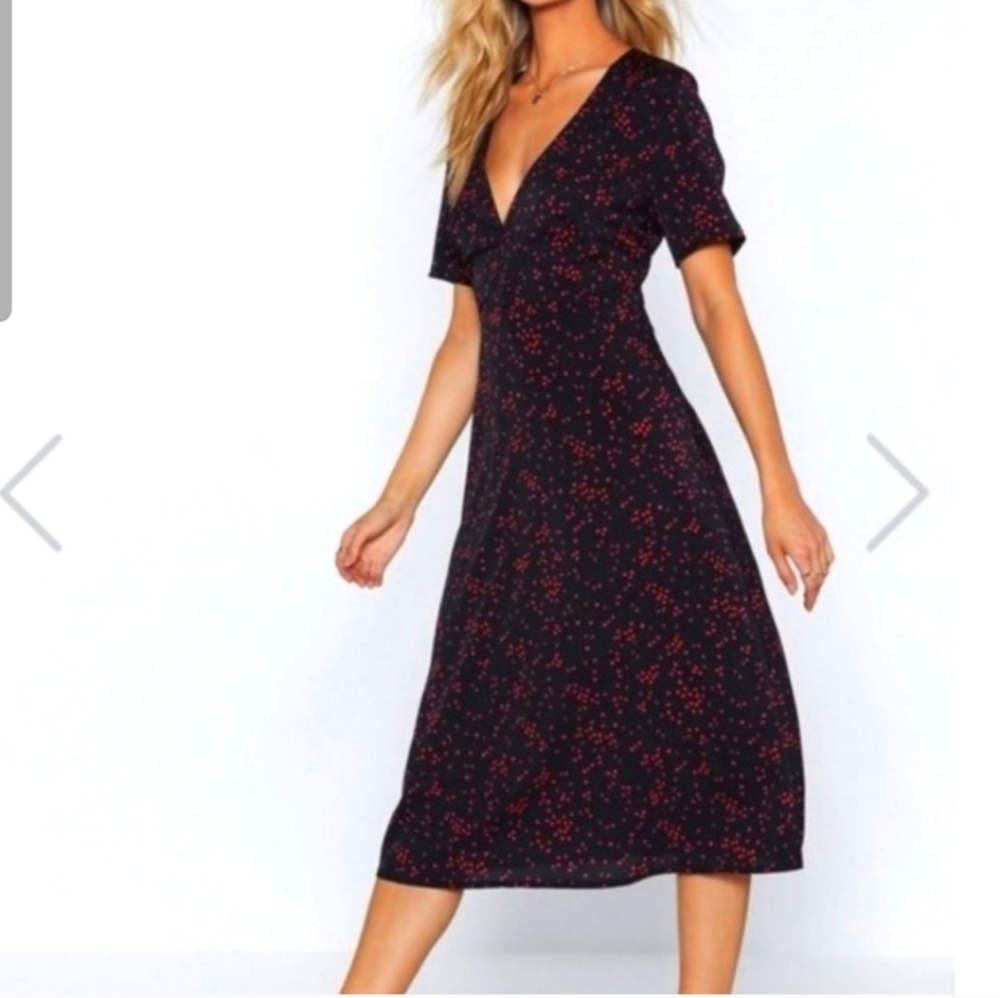Nasty Gal Balck And Red Polka Dot Midi Dress